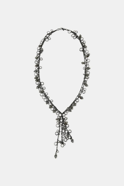 ZARA КОЛЬЕ ИЗ КРУПНЫХ ЗВЕНЬЕВ С ПОДВЕСКАМИ ИЗ РАКУШЕК И СТРАЗ, ЦВЕТ СОСТАРЕНОГО ЗОЛОТА