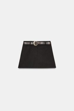 ZARA ЮБКА-ШОРТЫ С РЕМНЕМ В ТОНКУЮ ПОЛОСКУ, КОРИЧНЕВЫЙ