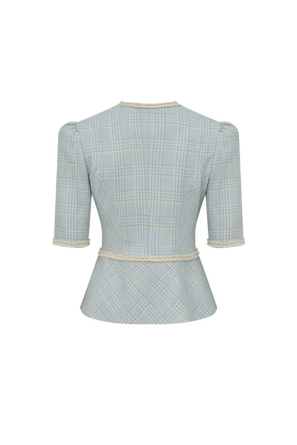 Жакет с объемными плечами и баской голубой