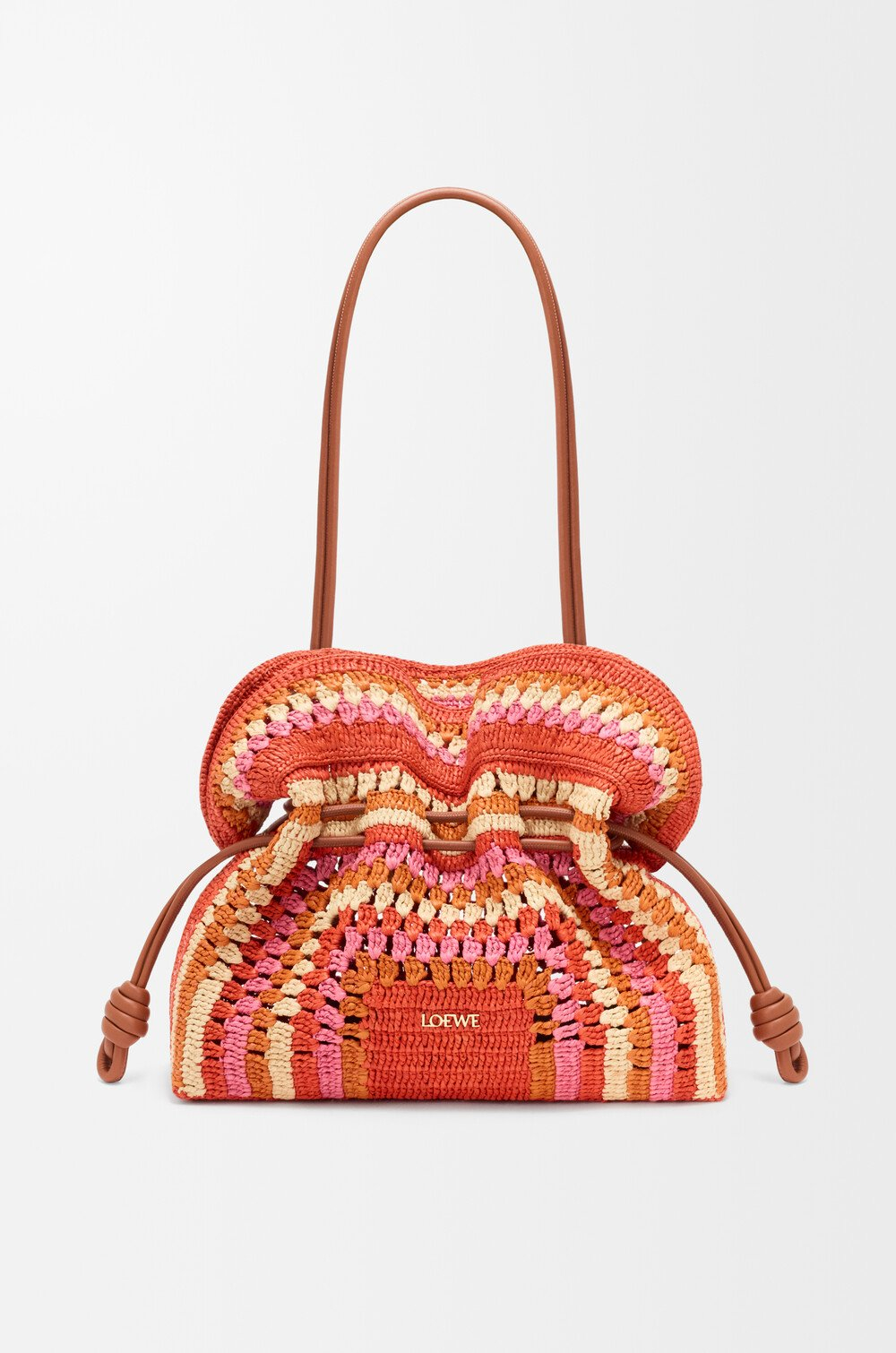 Loewe Средний клатч Flamenco из рафии и телячьей кожи, ярко-оранжевый/розовый