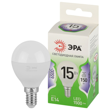 Лампочка светодиодная ЭРА GREEN LINE LED P45-15W-865-E14 GL E14 15 Вт шар холодный свет