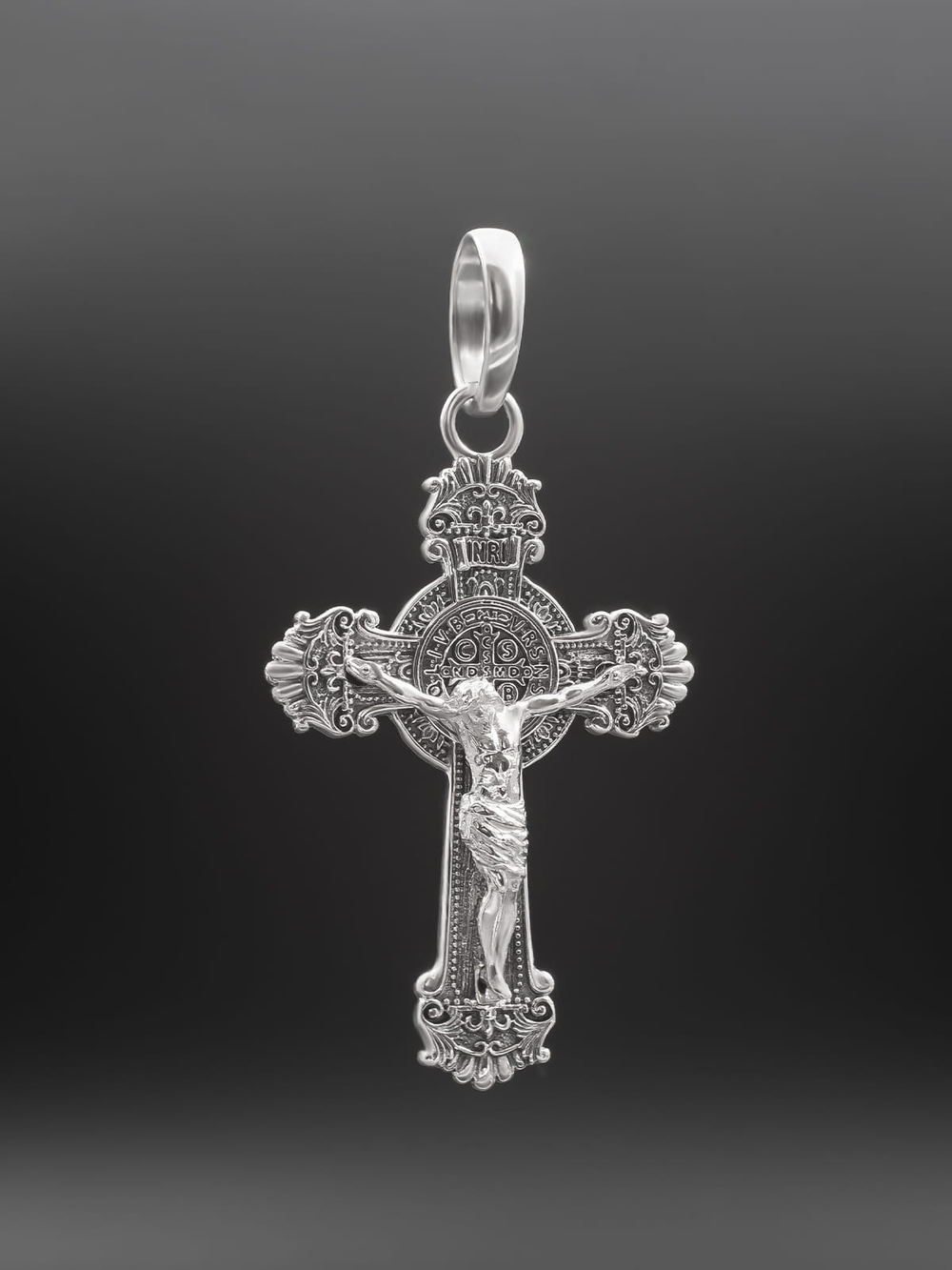 Подвеска крест "Католический" из серебра с распятием