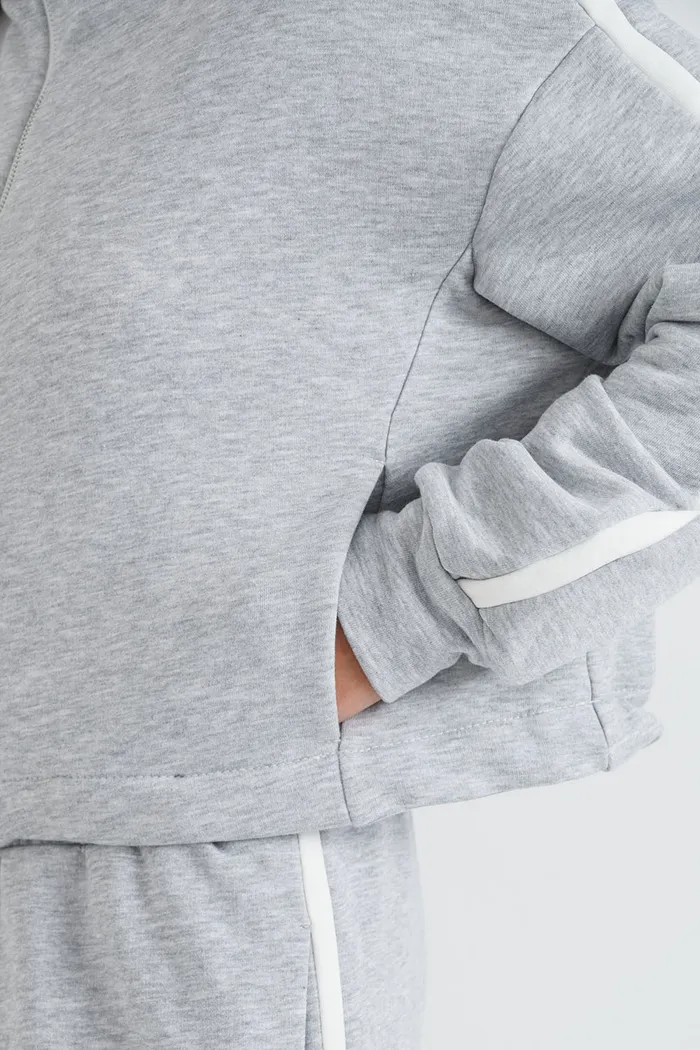 Олимпийка на молнии с лампасами цвета серый меланж