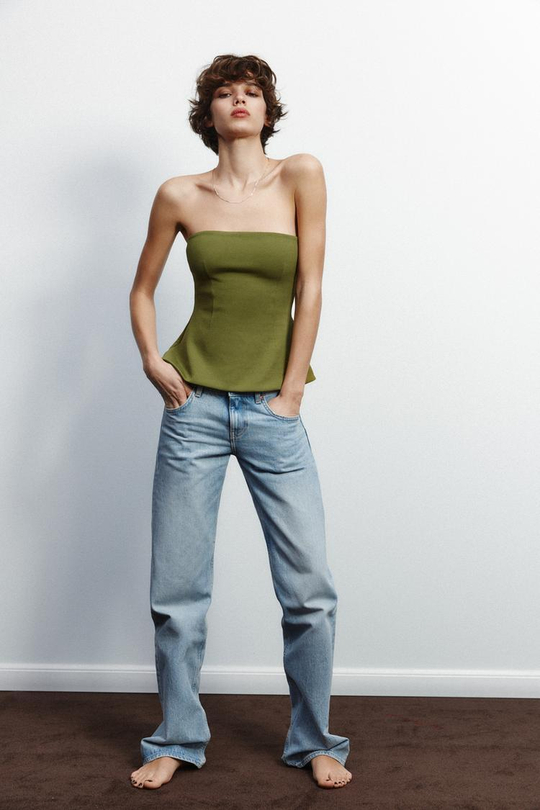 ZARA ТОП-БАНДО В СТИЛЕ ИНТЕРЛОК, ЗЕЛЕНЫЙ