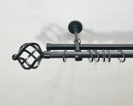 Карниз металлический рифленый Глобо двухрядный d16 мм со второй направляющей, цвет черный