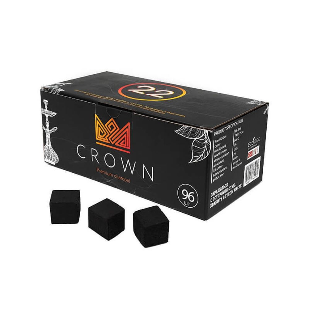 Уголь для кальяна Crown 22mm, 96шт (1 кг)