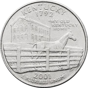 25 центов (1/4 доллара, квотер) 2001 США «Штат Кентукки» (P)
