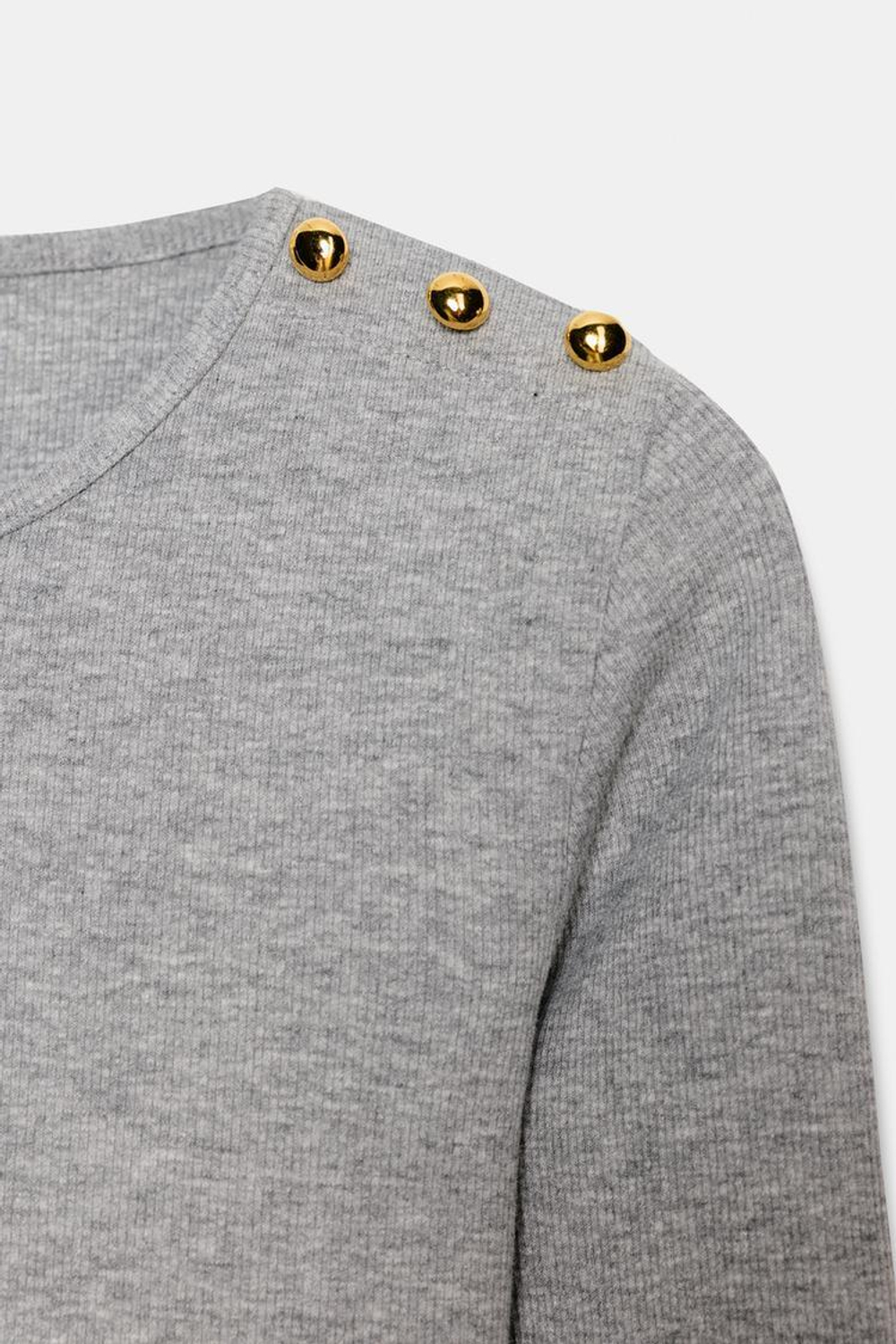 ZARA ФУТБОЛКА В РУБЧИК С ПУГОВИЦАМИ, СЕРЫЙ МЕЛАНЖ