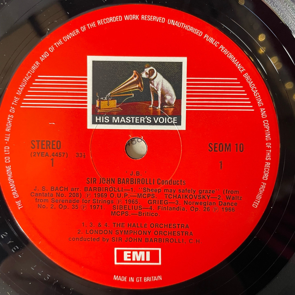Винтажная виниловая пластинка LP Джон Барбиролли Sir John Barbirolli ,J.B.'Sir John Barbirolli Conducts (Англия 1972)