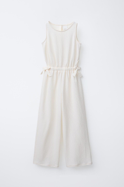 ZARA КОМБИНЕЗОН С РЕЛЬЕФНЫМ ВЫРЕЗОМ И БАНТАМИ, ЭКРЮ