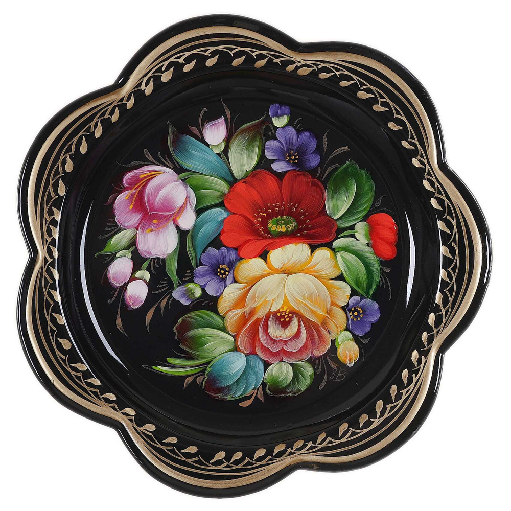 Жостовский поднос декоративный, размер 18 см (A1), металлический
