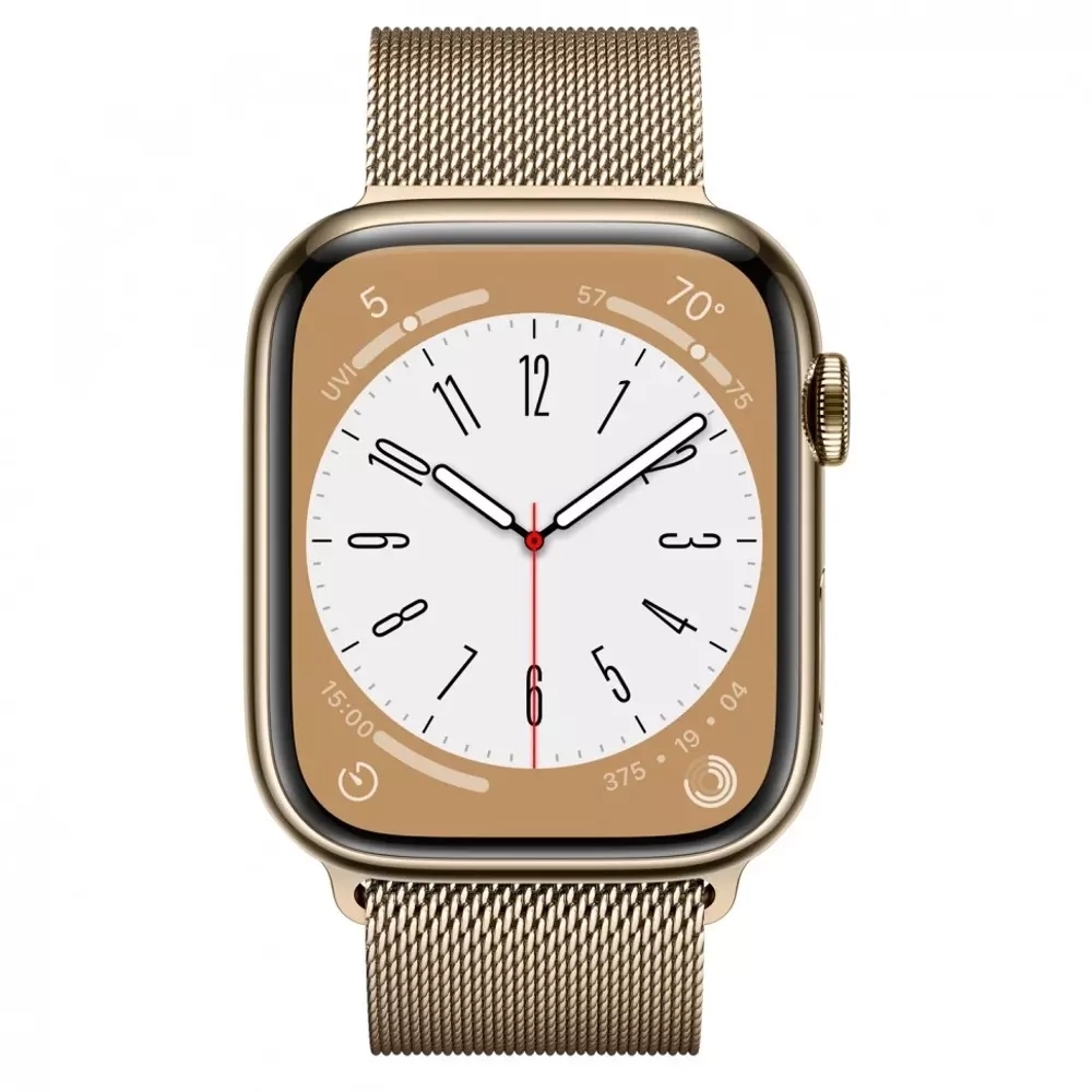 Apple Watch Series 8, 41мм, из стали золотого цвета, миланский сетчатый браслет