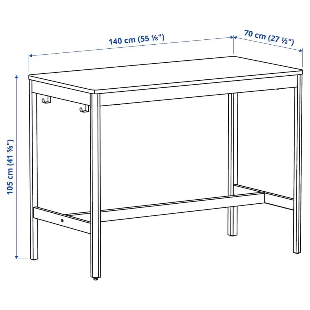 Письменный стол - IKEA IDÅSEN, 140х70 см, темно-серый/черный, ИДОСЕН ИКЕА