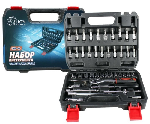 Набор инструментов (46 предм.) 6 гр. 1/4 DR, 1/18 (LION)