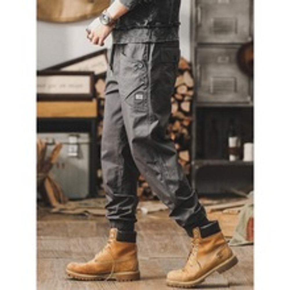 Брюки хлопковые casual для мужчин тонкие от бренда JIELEINUO ,летние. резинка внизу штанины