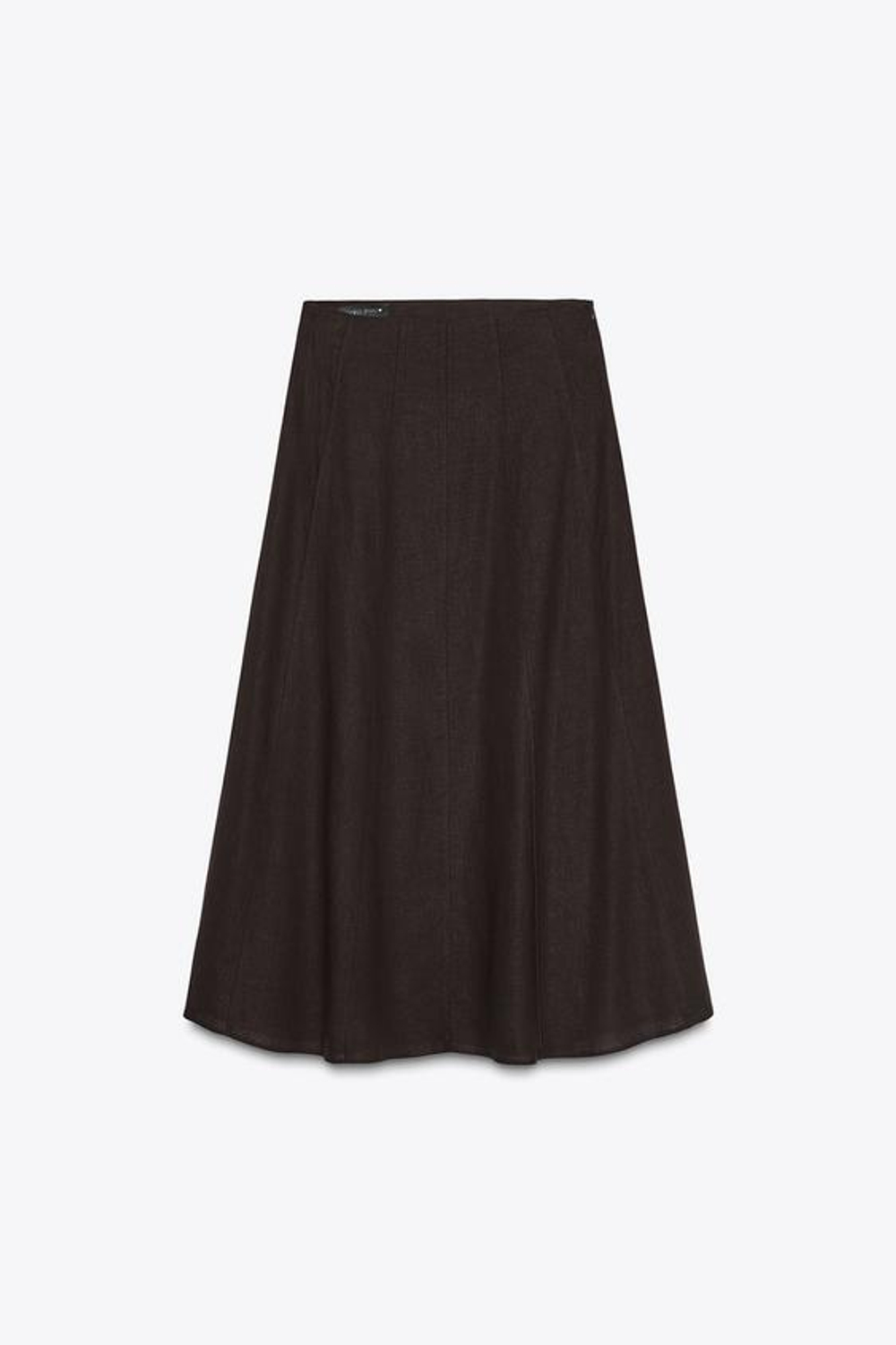 ZARA ЮБКА-МИДИ ИЗ ЛЬНА, КОРИЧНЕВЫЙ