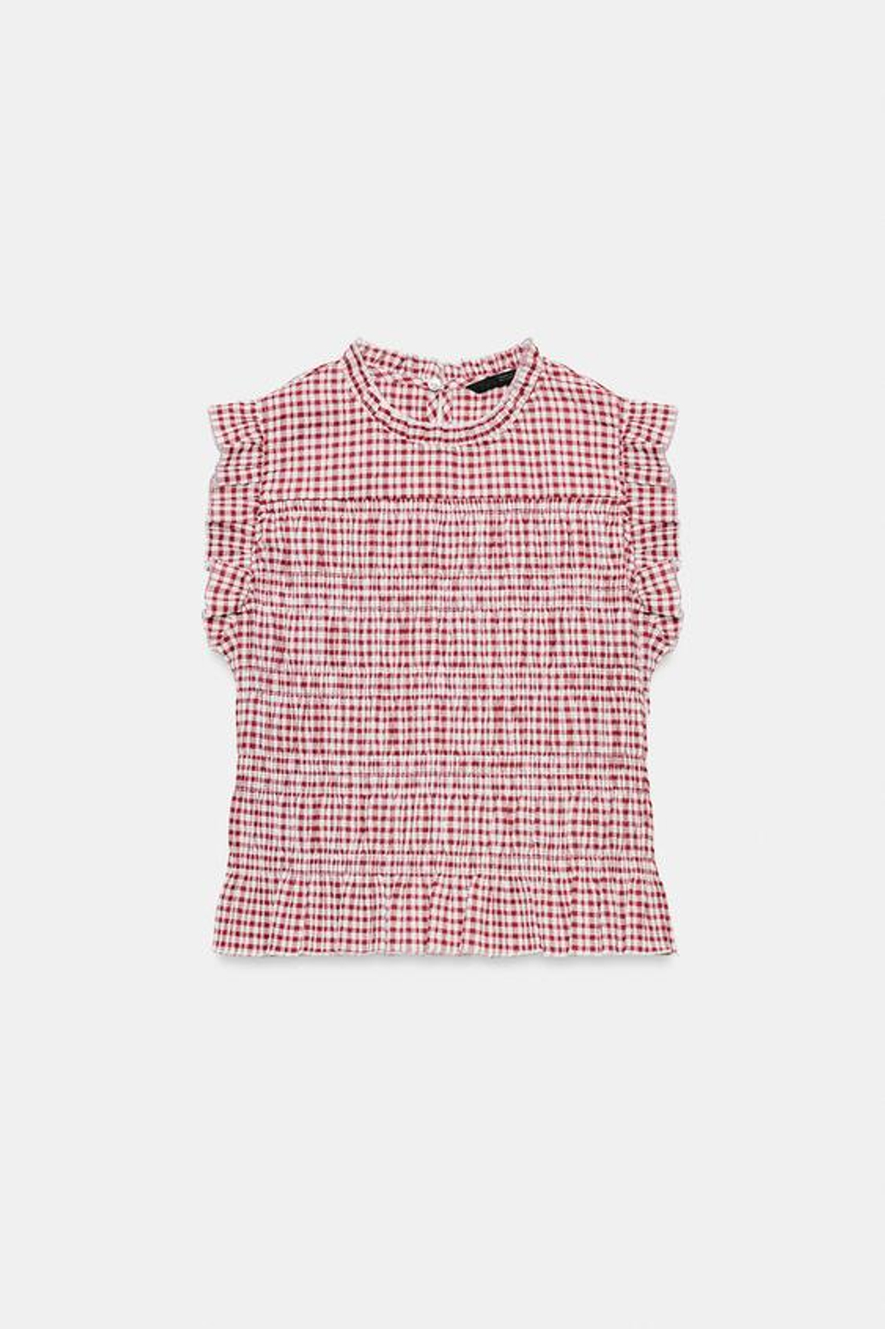 ZARA ТОП В КЛЕТКУ ВИШИ С ЭФФЕКТОМ ЖАТКИ, ЭКРЮ/ГРАНАТОВЫЙ