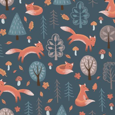 Лисы в осеннем лесу на тёмном фоне