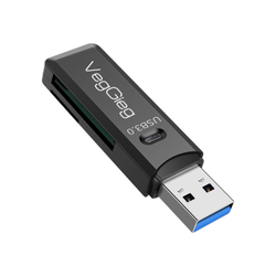 Картридер USB 2.0 VegGieg 2 в 1 | SD + microSD | Plug and Play | Без драйверов