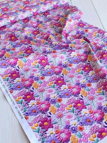 ИМИТАЦИЯ ЦВЕТОЧНОЙ ВЫШИВКИ, малиновые цветы. 100% хлопок Handmade Fabrics 5