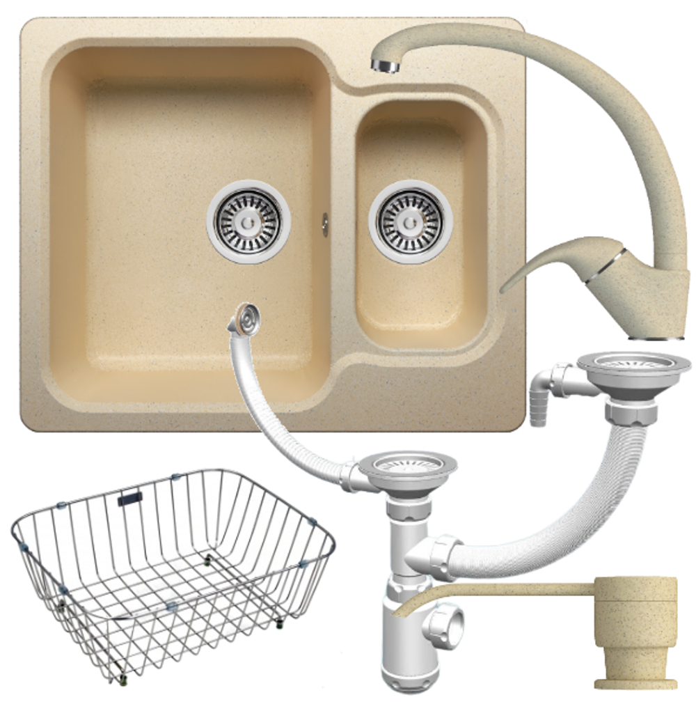 Мойка POLYGRAN F-09 опал №328 (бежевый), смеситель SKS2 опал