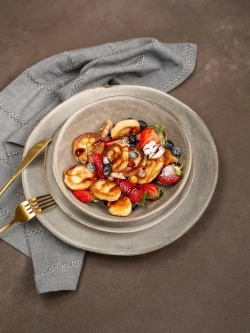 Набор из 6 тарелок мятый фарфор серая глубокая