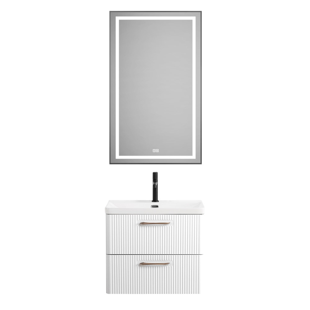 Подвесная тумба с раковиной Belbagno DUE 60 см., Bianco Lucido, DUE-600-2C-SO-BL-P + BB-8076-3-60