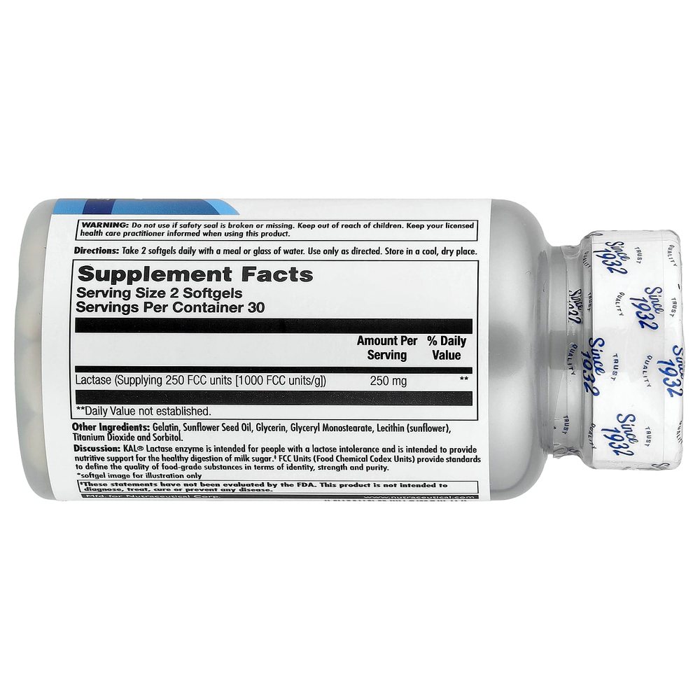 KAL, фермент лактаза, 60 капсул (125 мг в каждой)