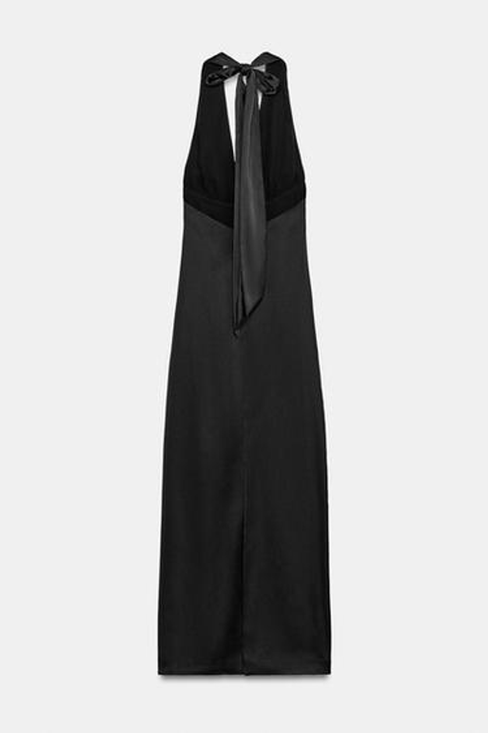 ZARA ДЛИННОЕ АТЛАСНОЕ ПЛАТЬЕ ХАЛТЕР, ЧЕРНЫЙ