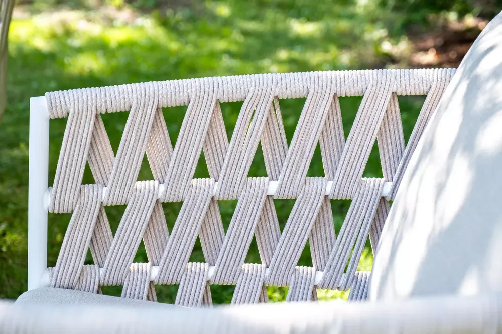 "Диего" лаунж-зона 4-местная плетеная из роупа (веревки), каркас алюминиевый белый, роуп бежевый