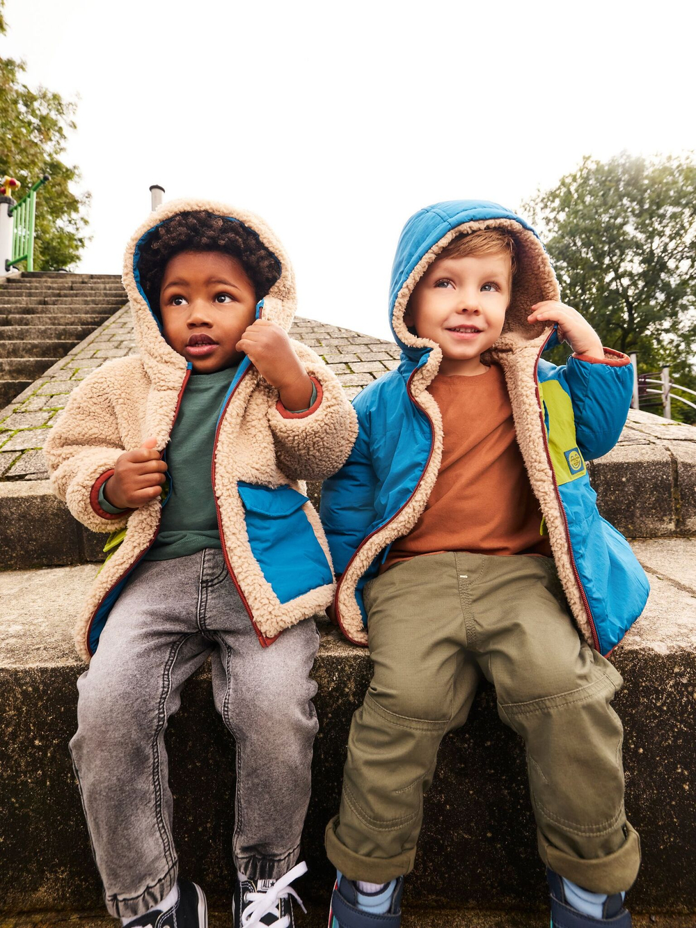 Куртка двусторонняя с капюшоном Next Q60-462, Синий, Бежевый