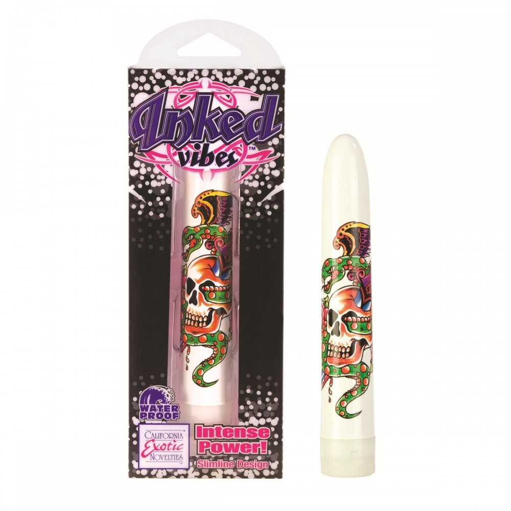 Белый вибратор с черепом Inked Vibes Superslim - 18 см. (Цвет: белый)