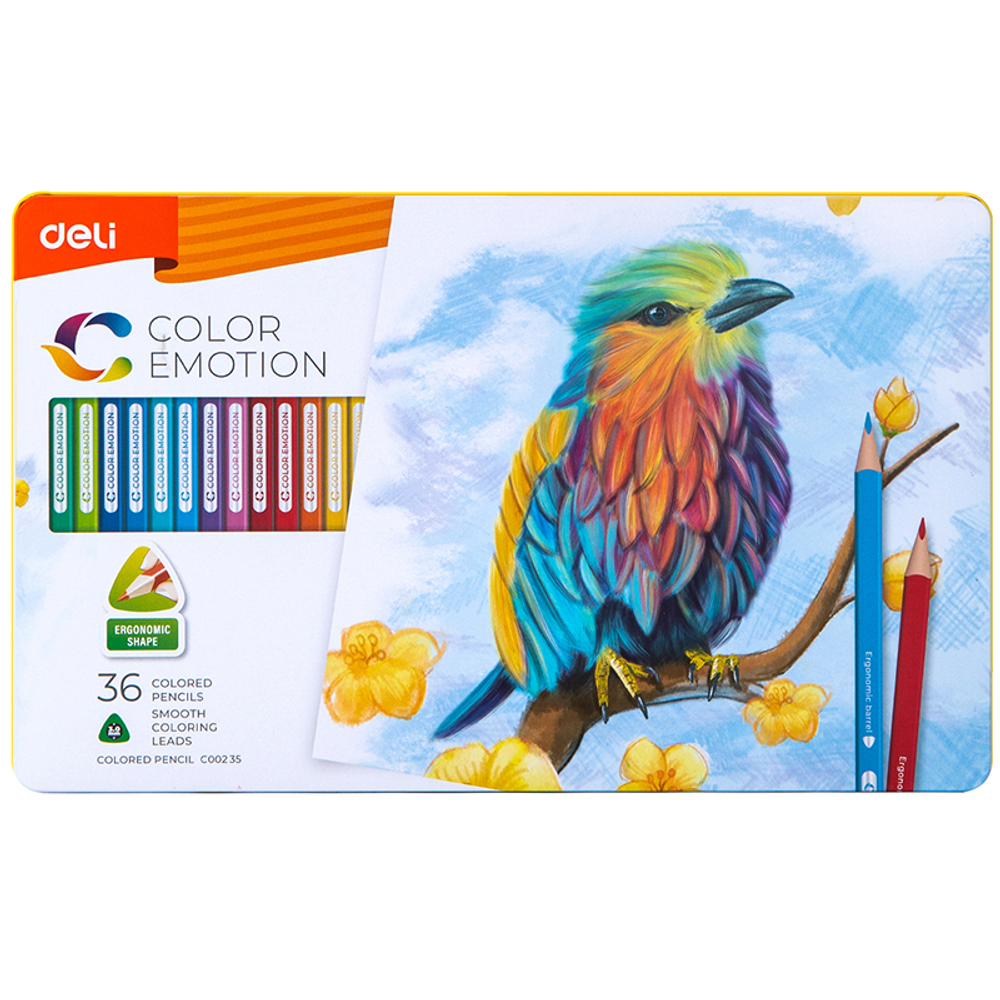 Карандаши цветные Deli "Color Emotion", 36 цветов, дерево, метал. пенал