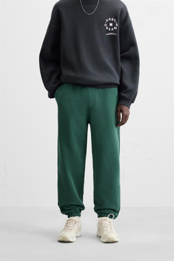 ZARA БАЗОВЫЕ БРЮКИ-ДЖОГГЕРЫ, ЗЕЛЕНЫЙ