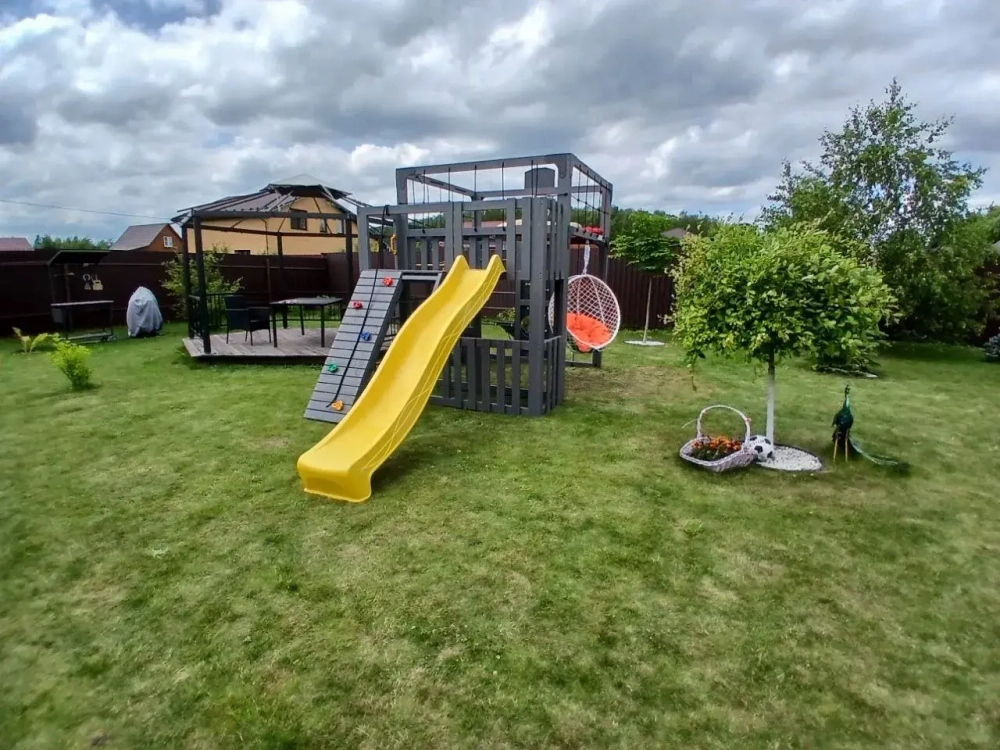 Детская площадка Савушка КУБ-3 (Серый) подушками и коконом