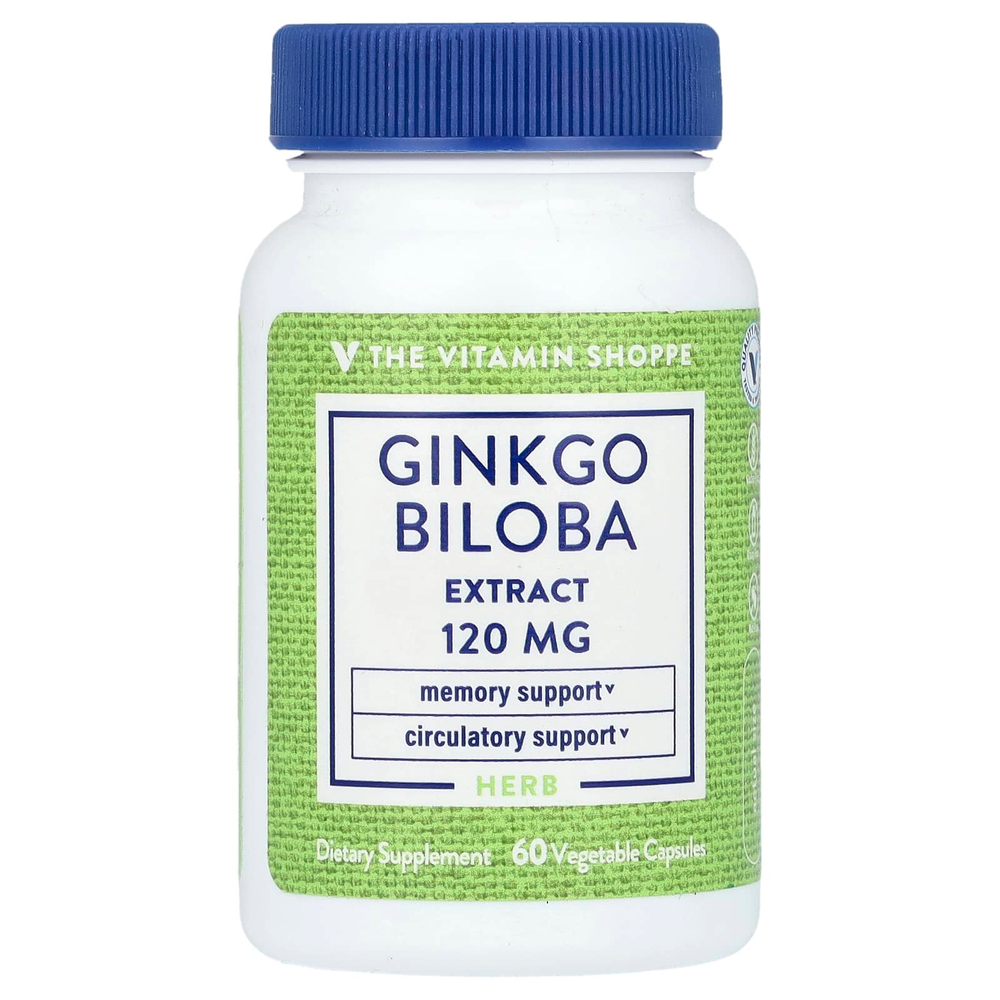 The Vitamin Shoppe, Экстракт гинкго билоба, 120 мг, 60 растительных капсул