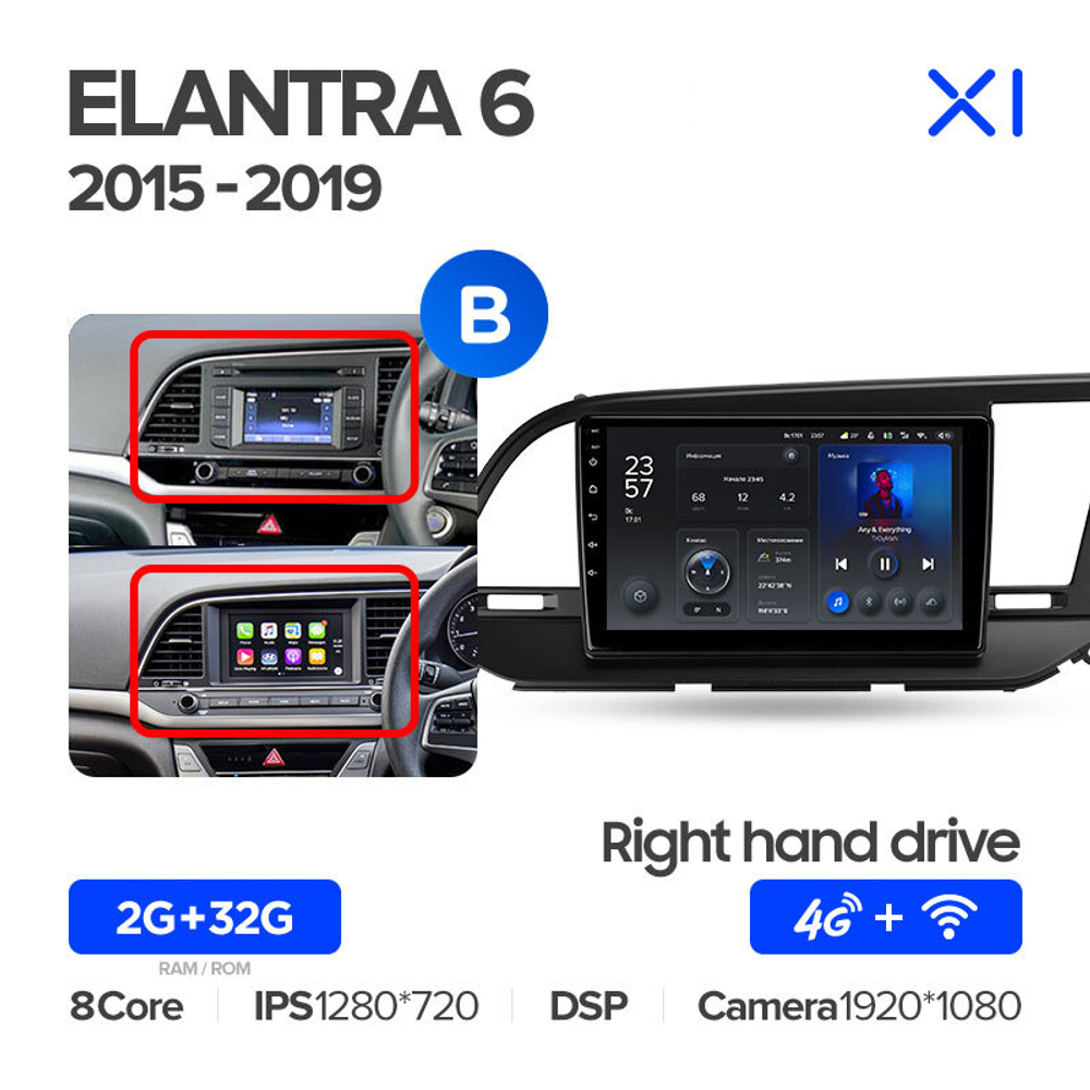 Teyes X1 9" для Hyundai Elantra 6 2015-2019 (прав)