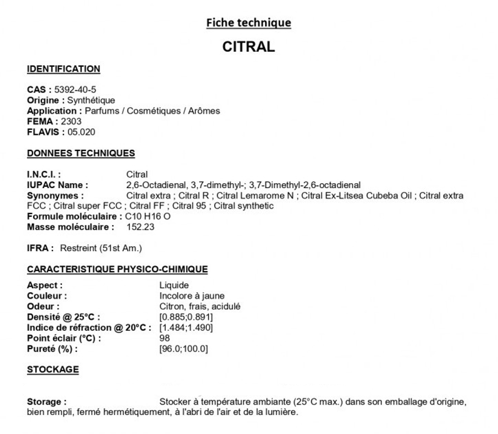 CITRAL / ЦИТРАЛЬ CAS 5392-40-5