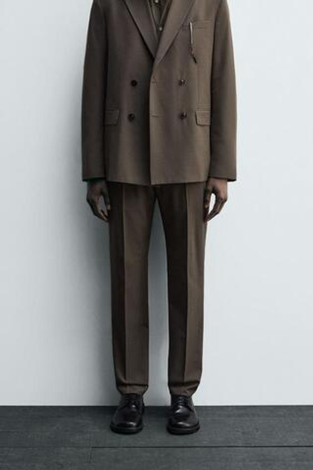 ZARA КОСТЮМНЫЕ БРЮКИ SLIM FIT, СЕРО-КОРИЧНЕВЫЙ