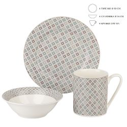 Столовый набор 12пр "Norwich" тарелка d=19см*4, салатник d=14см*4,кружка v=370мл*4 (фарфор) (подаро