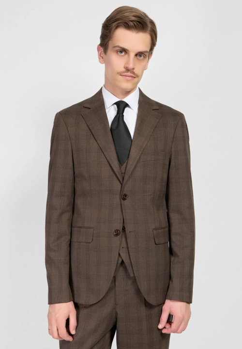 Мужской костюм тройка в клетку (коричневый) А44