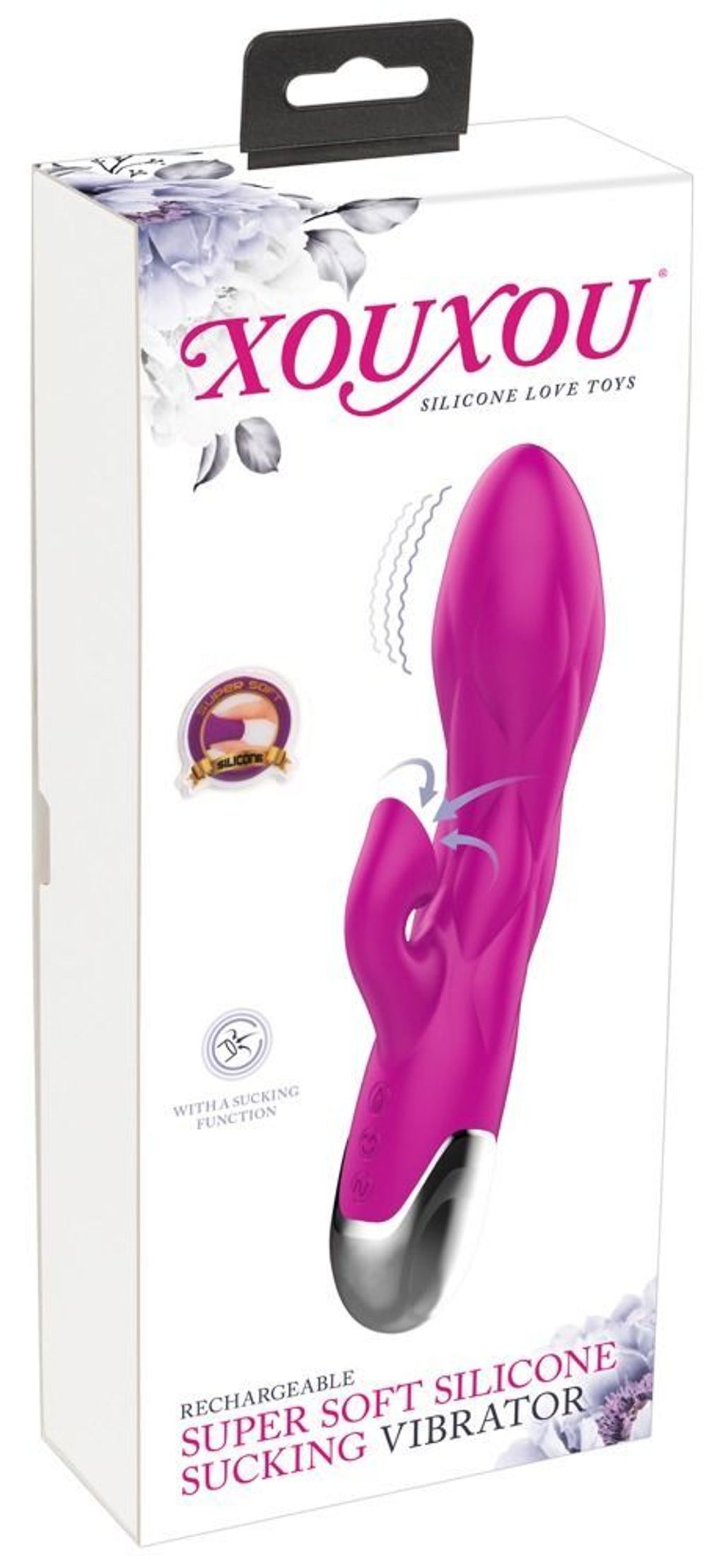 Лиловый вибратор-кролик Super Soft Silicone Sucking Vibrator - 20 см.