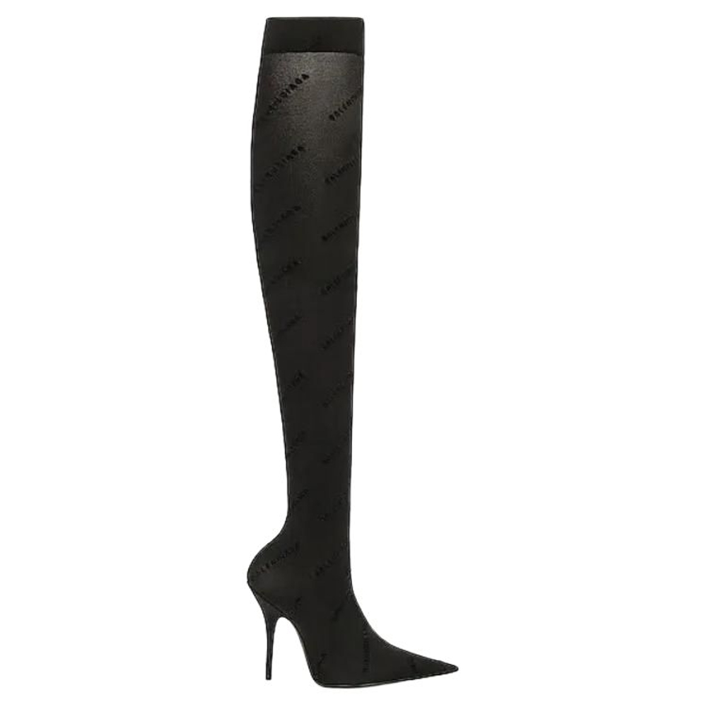 Balenciaga 110mm Flocked-logo Above-knee Boots