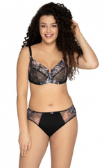 Бюстгальтер на косточках с трехцветной вышивкой на plus size чашках (Размер: 75L) (Цвет: черный)