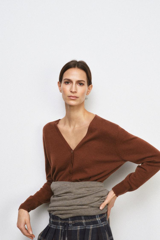 ZARA КАРДИГАН ИЗ 100% СВЕРХМЯГКОЙ ШЕРСТИ, КОРИЧНЕВЫЙ