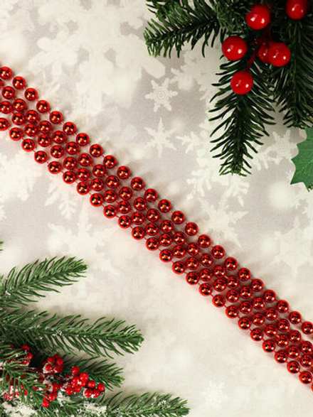 Бусы декоративные 2,8м, пластик, "Яркий праздник" в индивид. упаковке, красные