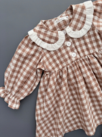 Платье из варёного хлопка в клетку виши, цвет бежевый