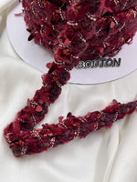 Тесьма плетеная с монилью и пайетками бордовая