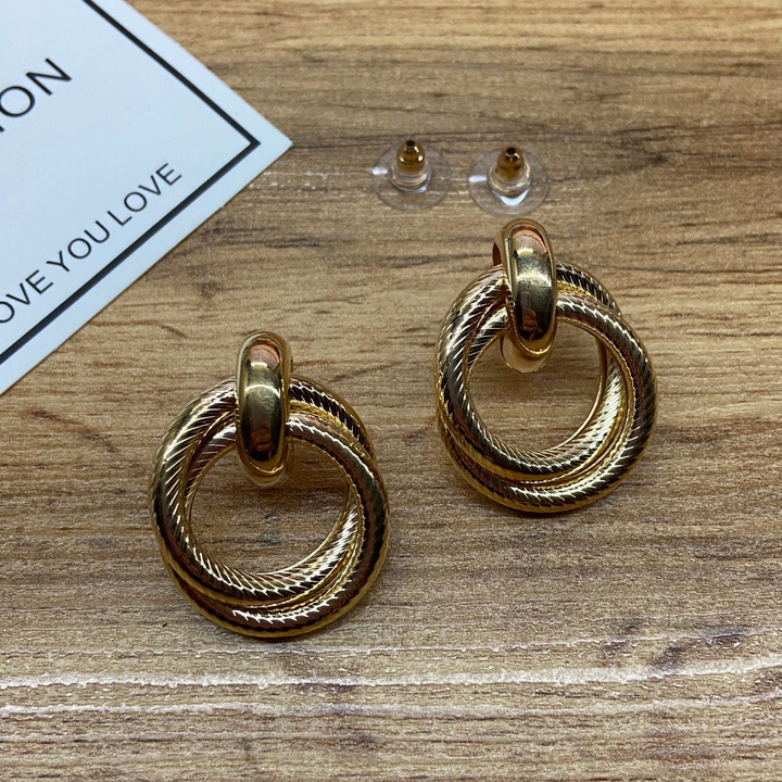 Серьги Fashion кольца 2 в 1 ребристый цвет золотистый 2,5х3,5 см