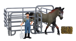 Игровой набор Masai Mara Мир лошадей: лошадь, фермер, ограждение, вилы.